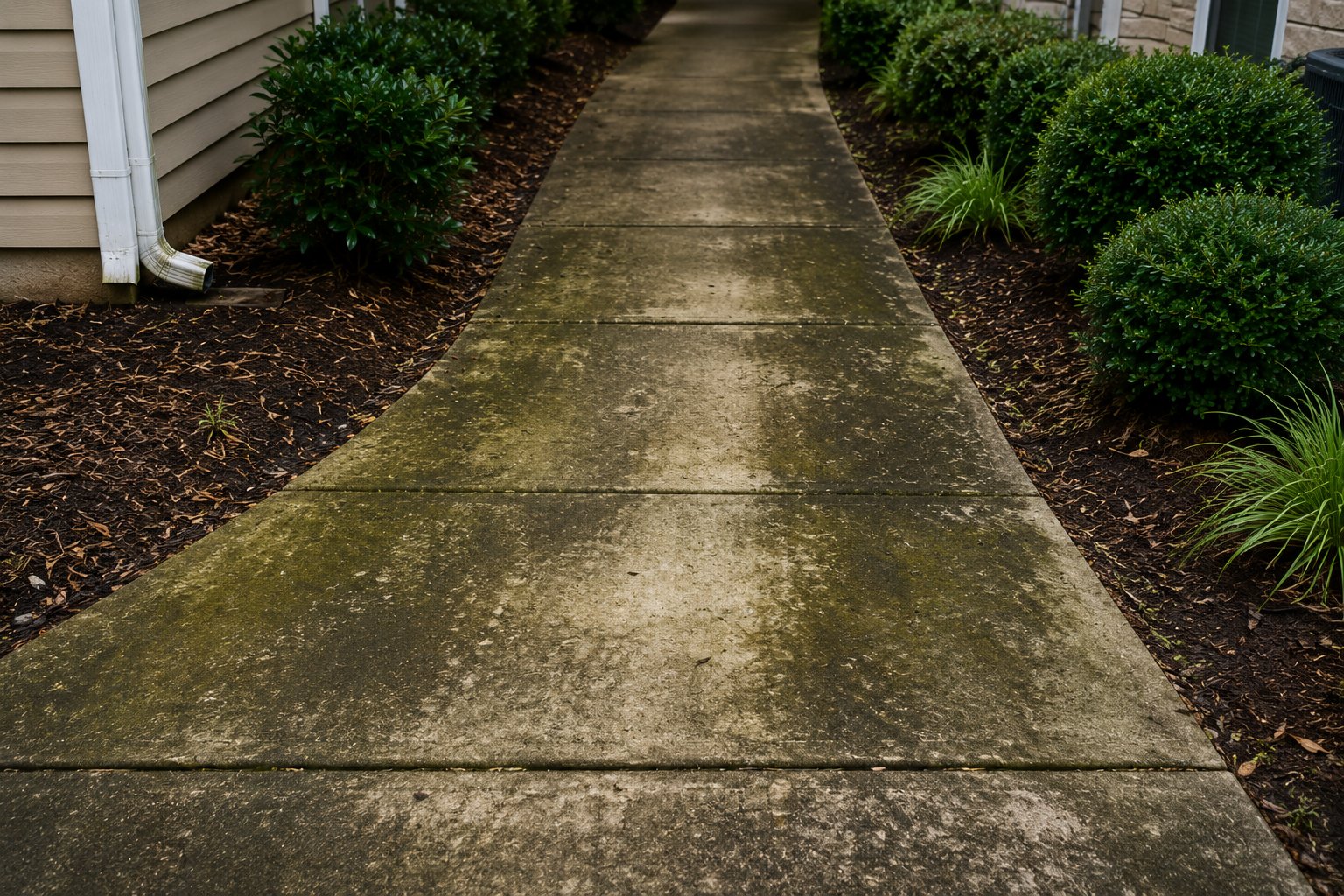 Concrete walkway before professional pressure washing