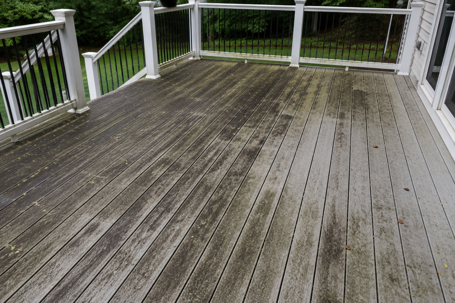 Dirty composite deck before professional deck cleaning
