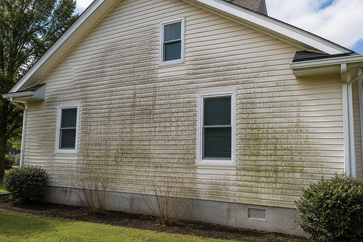 Virginia home with visible dirt and organic growth before exterior cleaning