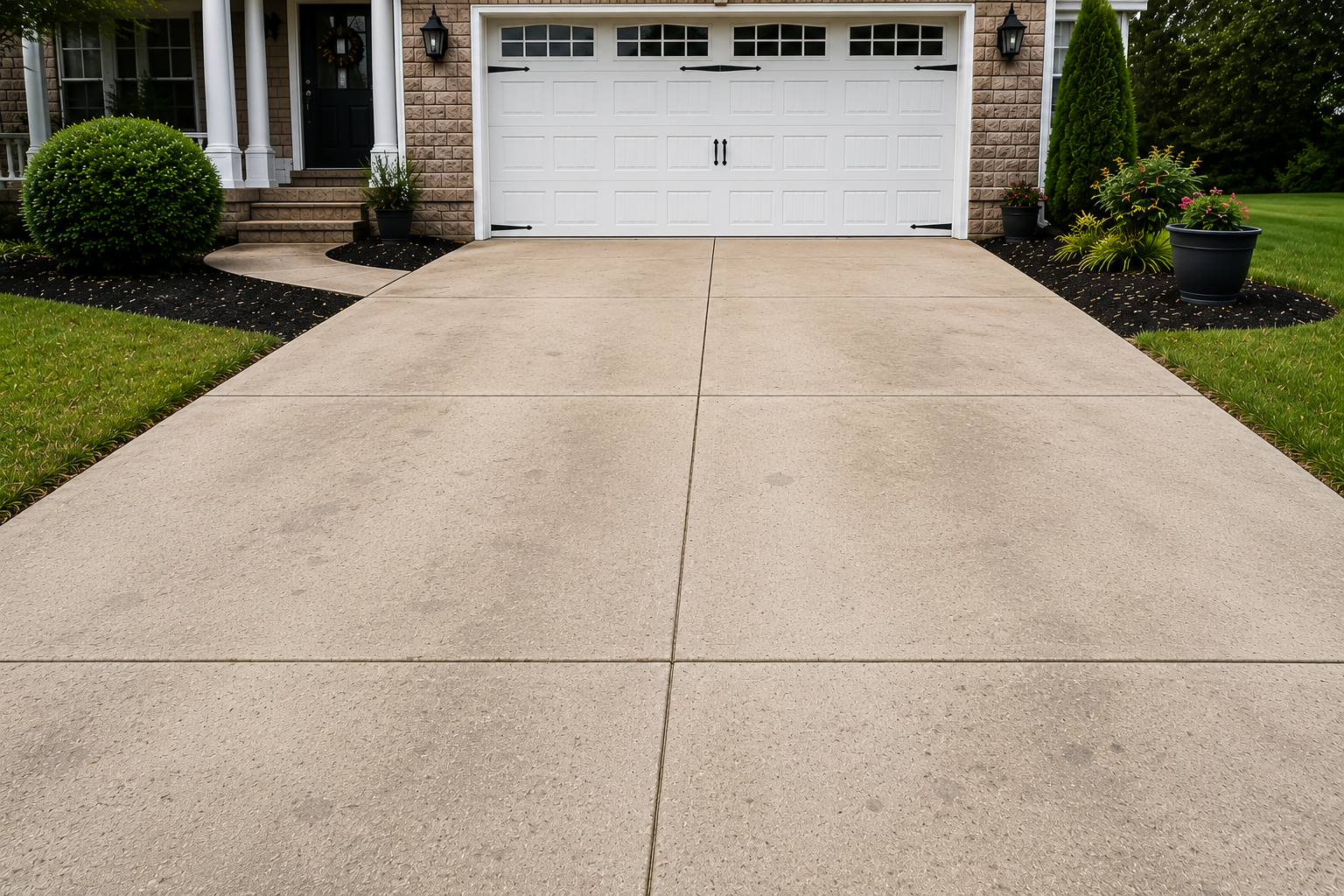 Concrete driveway after professional driveway cleaning by Prestige Pressure Washing