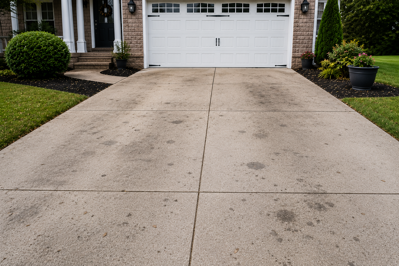 Concrete driveway before professional driveway cleaning by Prestige Pressure Washing