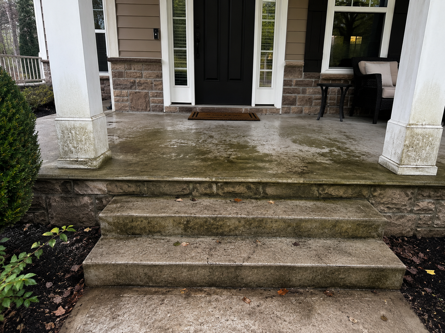 Dirty concrete walkway before professional cleaning
