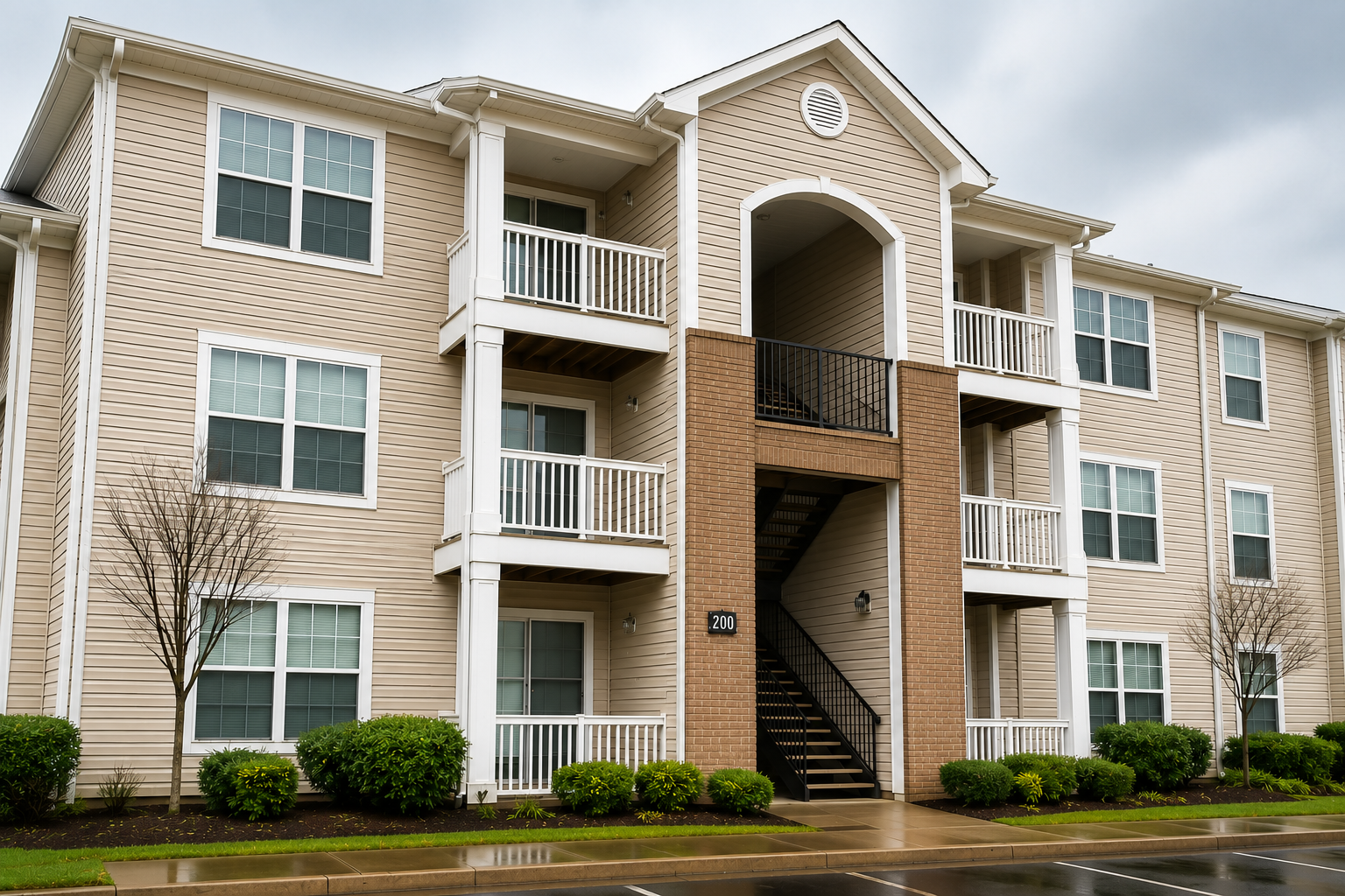 Apartment building after professional exterior cleaning